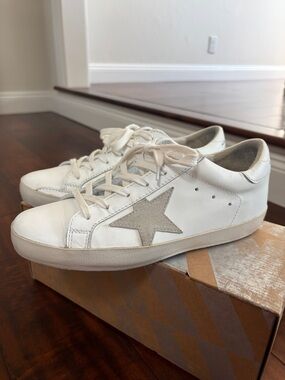 Golden Goose Superstar All White with Grey Star Gold Lettering Size 38